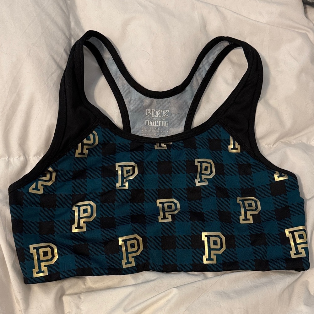 PINK Victoria's Secret Plaid Sports Bra - Black and Teal